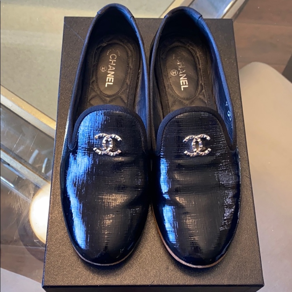 100% AUTHENTIC Chanel Patent Black Loafers Flats